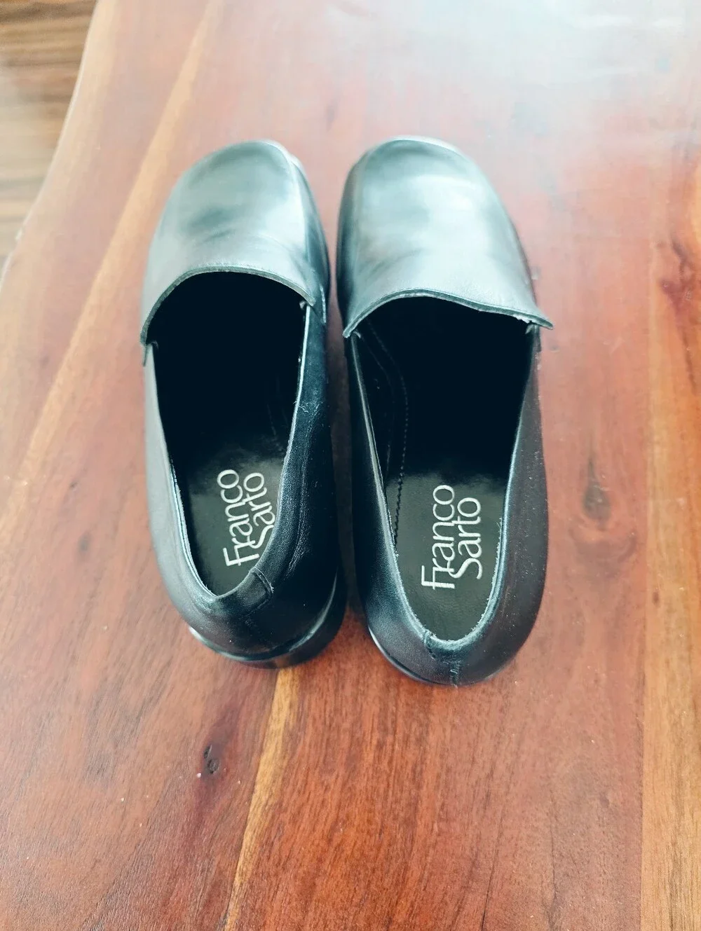 Franco Sarto Black Leather Loafers Slip On Comfort Flats Wide Size 7W